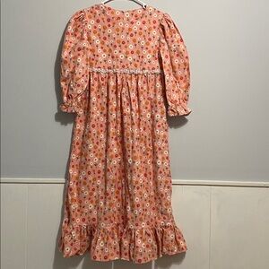 Vintage floral flannel nightgown, girls size 12 to 16 ruffled hem handmade